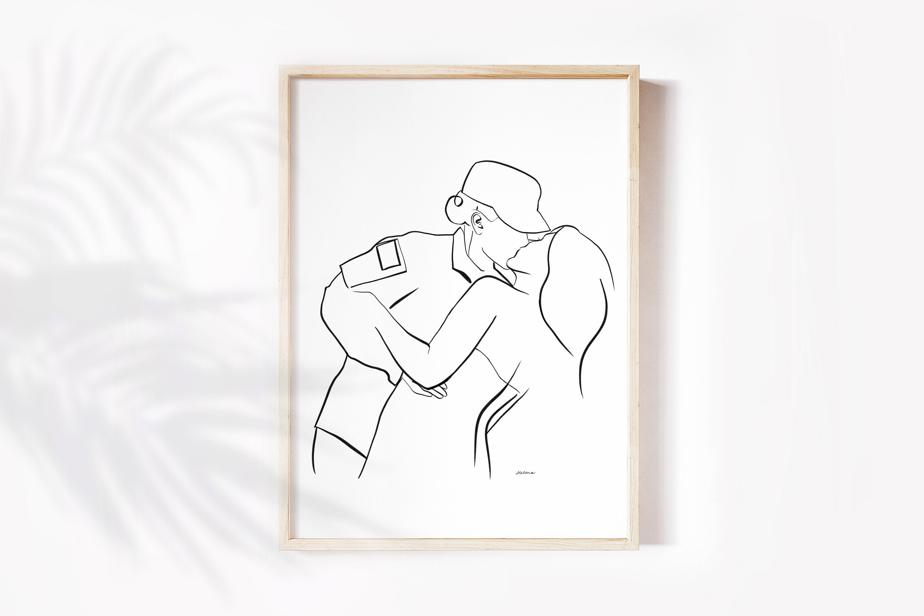 Lesbian Line Art Print Lgbt Military Couple Gifr For Lesbian Etsy Lesbian Line Art Print Lgbt Military Couple Gifr For Lesbian Etsy