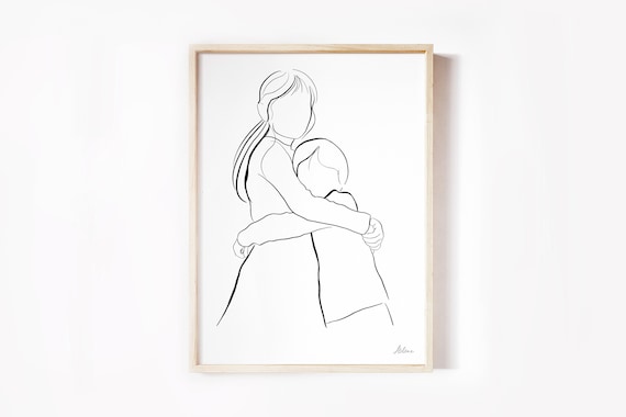 Big Sister Little Brother Line Art Print, Sister Gift, Family Wall