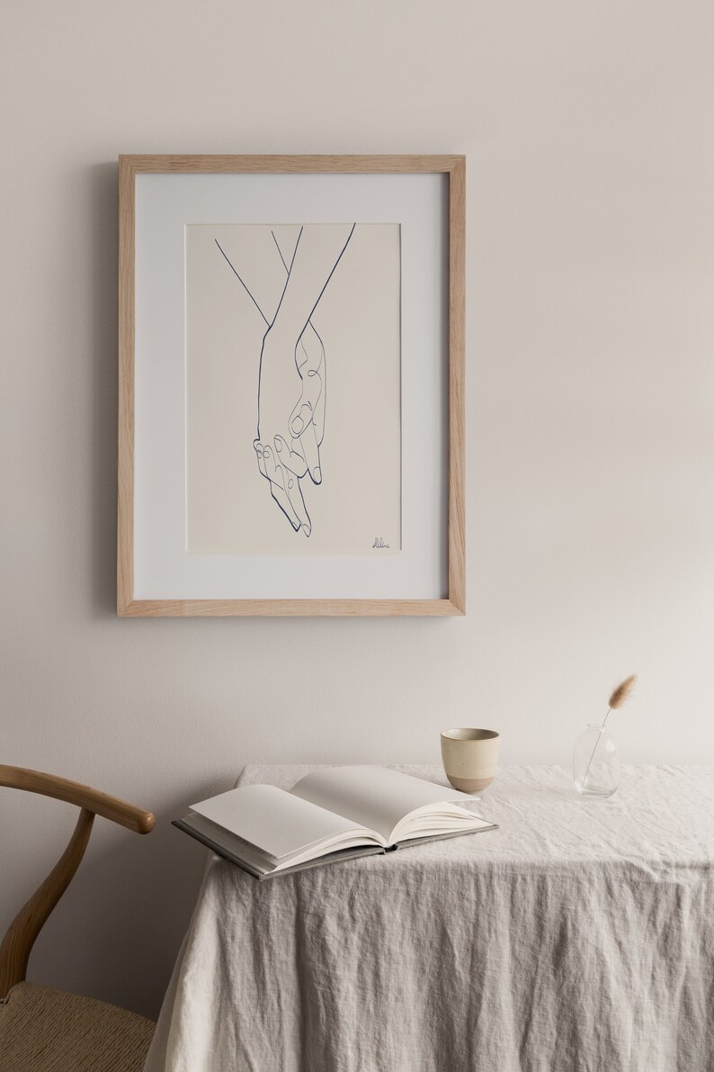 Holding Hands Line Art Couple Print Minimalist Poster | Etsy