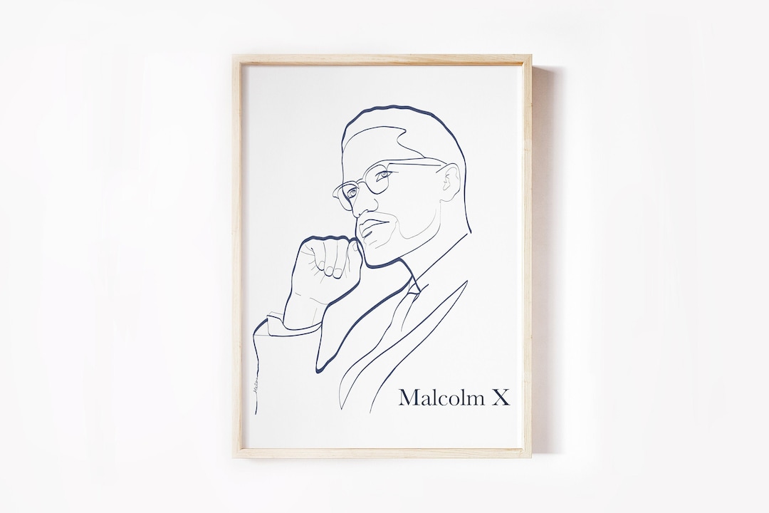 Malcolm X Line Art Print, Politics Portrait, Wall Art Poster, Gift