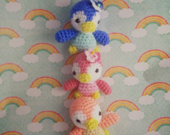 Work It Out upgrade to cotton, backpack clipon, 3 inch Amigurumi Tropical Baby Penguin, ornament, stuffed animal doll toy