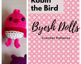 Pocket Size Sago mini Robin pattern, crochet 2" amigurumi
