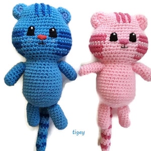 Tiger doll blue, handmade doll, blue stuffed animal, tigey Amigurumi toy