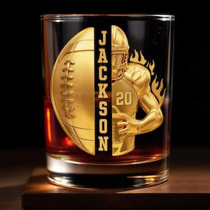 Vaso de whisky de fútbol personalizado, vaso personalizado con el nombre del jugador, regalo deportivo para él.