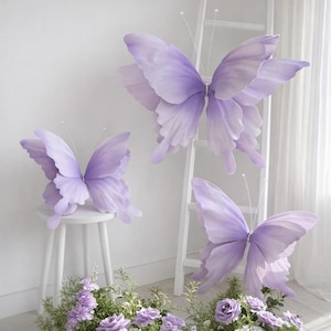 Handmade 3/Set Giant EVA 3D Butterflies,Gradient Purple Large Faux Butterfly Decor for Wedding Backdrop,Baby Shower,Home Party,Event Styling