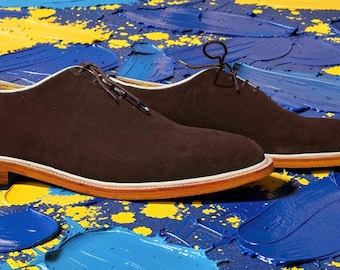 Handgemaakte echt bruin suède veterschoenen formele casual formele schoenen 2026 Nieuw