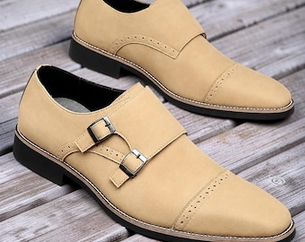 Zapatos de doble hebilla hechos a mano, formales, para bodas y negocios, estilo brogue, nuevos.