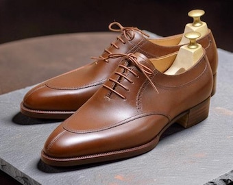 New Men's Handmade Brown Leather Cap Toe Formal Stylish Lace Up Oxford Shoes