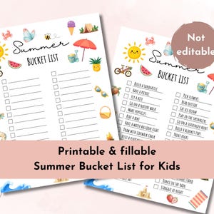 Kinder Sommer Bucket List, Saisonaler Familienplaner Blatt, Sommer Camp Aktivität, Benutzerdefinierte Checkliste, druckbare Spaß Vorlage, Sommerspaß für Kinder