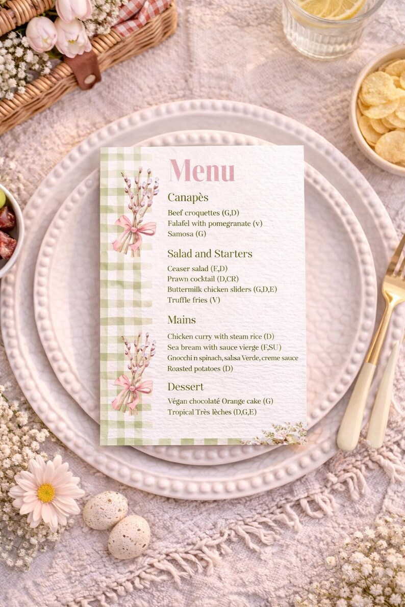 Simple Spring Menu Template Editable Picnic Menu Template, Spring Floral Party, Outdoor Event ...