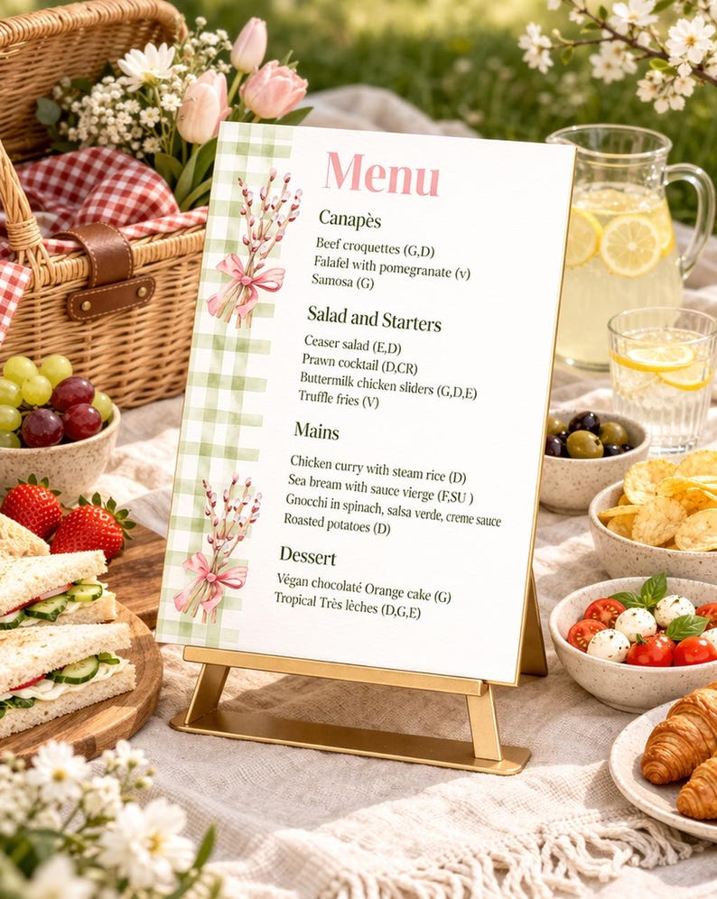 Editable Picnic Menu Template, Spring Floral Party, Outdoor Event ...