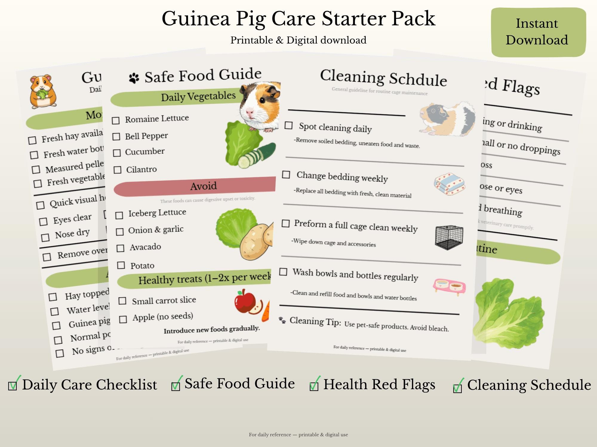 Guinea Pig Care Checklist | Daily Routine, Feeding Guide, Cleaning ...