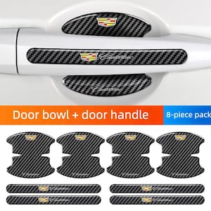 May include: Black carbon fiber door handle and bowl protectors with the Cadillac logo. The set includes eight pieces, designed to protect the door handles and the areas around them from scratches and wear.