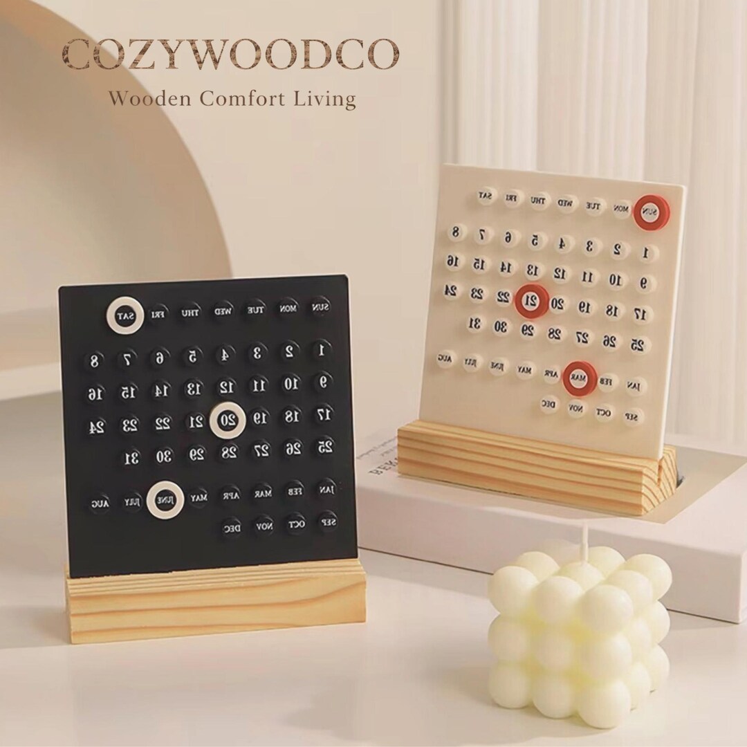 Wooden Perpetual Desk Calendar, Reusable Desk Calendar, Minimalist Date ...