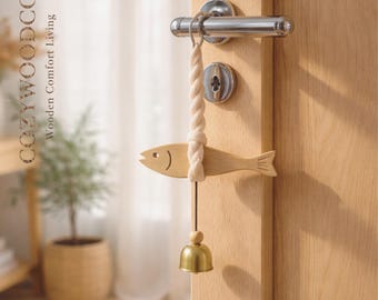 Träfiskklocka Väggbonad Kustdörrdekor Nautisk Vindklocka Rustik Strandhusdekoration Entréhängande Ornament Gåva