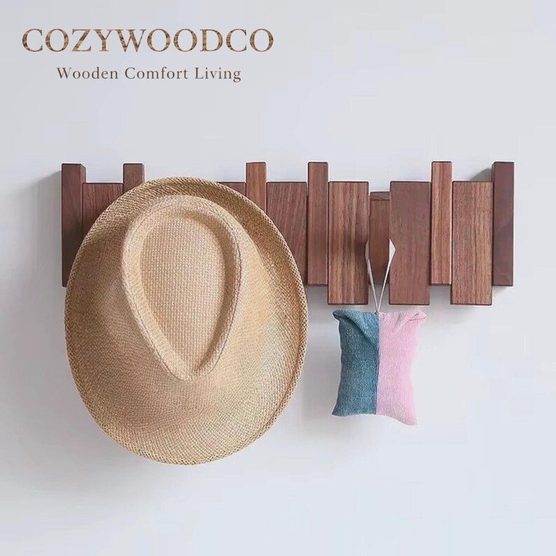 Wooden Wall Coat Rack, Slat Wall Hooks, Entryway Wall Organizer ...
