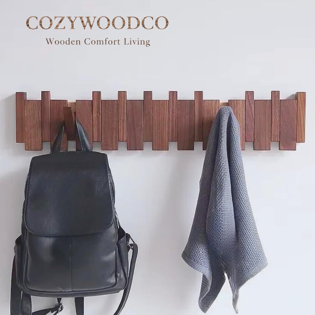 Wooden Wall Coat Rack, Slat Wall Hooks, Entryway Wall Organizer ...