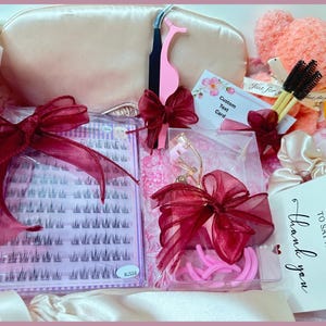 Self Adhesive Lash Gift Set | Cluster Lashes Beauty Hamper | Blush Satin Pamper Gift Her
