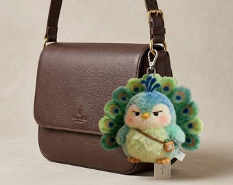 Plush Peacock Pendant Keychain, Grumpy Faux Fur Bird Accessory, Bohemian Style Bag Charm