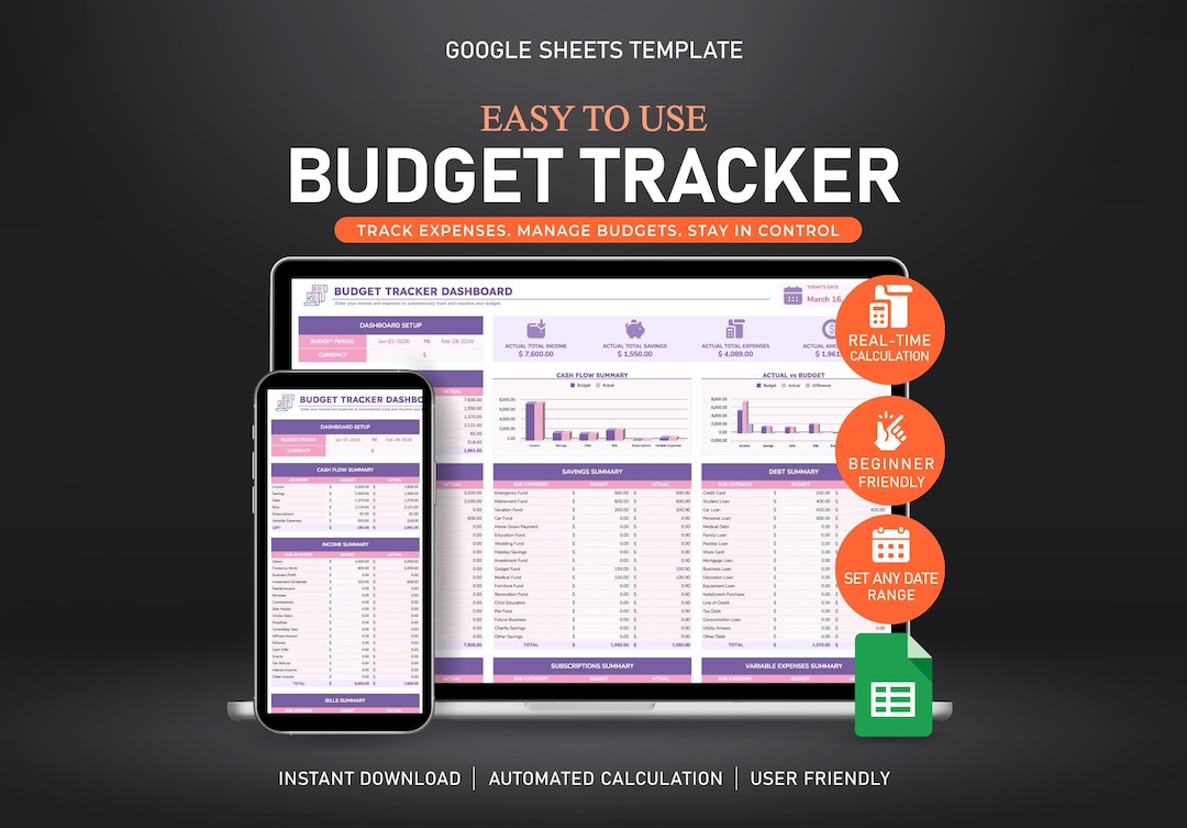Budget Tracker Google Sheets Template | Expense Tracker Spreadsheet ...