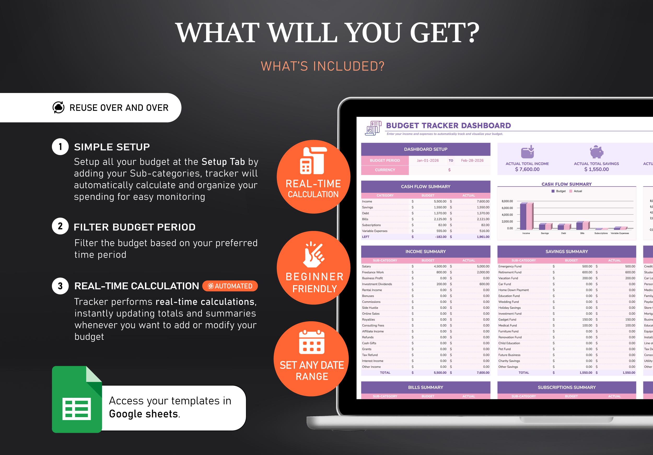 Budget Tracker Google Sheets Template | Expense Tracker Spreadsheet ...