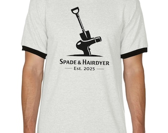Retro Ringer T-Shirt | “Spade & Hairdryer” Graphic Tee | Contrast Trim