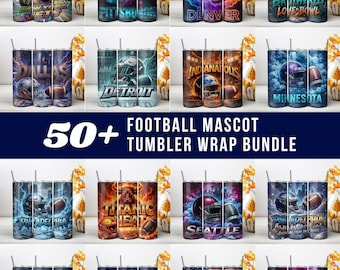 Football Tumbler Wrap Bundle PNG, Team Mascot Sports Sublimation Design, 20oz Tumbler Wrap, Mascot PNG Digital (Instant Download)