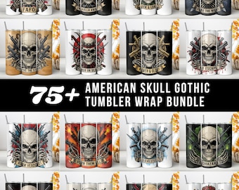 American Skull Flag Tumbler Wrap PNG, 20oz Skinny Tumbler Sublimation Seamless Wrap, Patriotic 2nd Amendment Skull Design (Digital Download)