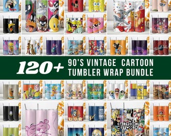 90s Tumbler Wrap Bundle, 20oz Tumbler PNG, Digital 90s Cartoon Instant Download for 20 oz Skinny Tumblers (Instant Digital Download)