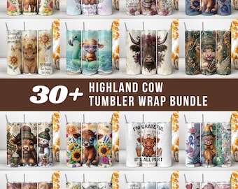 Highland Cow Bundle Tumbler Wrap PNG, 20oz Skinny Sublimation, Dr Pepper Cherry, Floral Engraving Cow Lover Design (Instant download)
