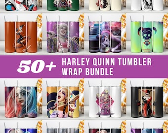 Diseño PNG para vaso térmico de Harley Quinn, diseño de sublimación para vaso delgado de 20 oz de DC Supervillain Girl, diseño de fan art de personajes de cómics (descarga instantánea).