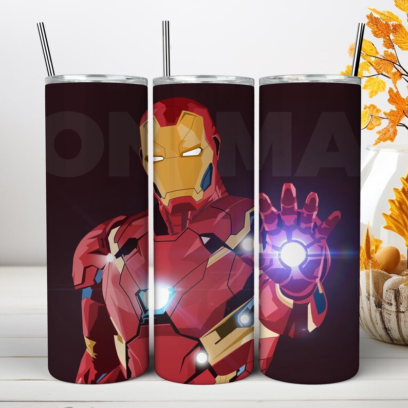 Iron Man Tumbler Wrap PNG, Superhero Comic Book 20oz Skinny Tumbler Sublimation Design, Fan Gift Digital Download PNG (Instant download) image 11