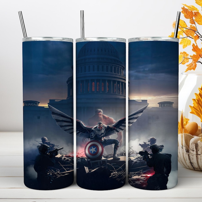 Captain America Tumbler Wrap PNG, Marvel Superhero 20oz Skinny Tumbler Sublimation Design Shield Comic Book Hero Cup Wrap (Instant download) image 8