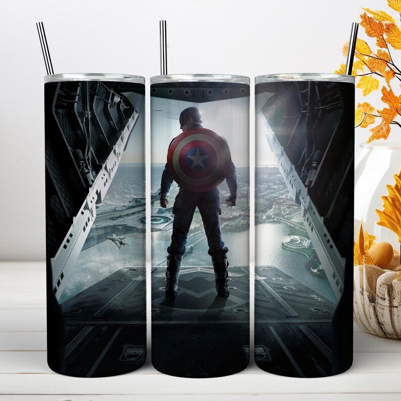 Captain America Tumbler Wrap PNG, Marvel Superhero 20oz Skinny Tumbler Sublimation Design Shield Comic Book Hero Cup Wrap (Instant download) image 11