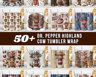 Highland Cow Tumbler Wrap PNG, Dr Pepper Highland Cow Sublimation Design, Leopard Coquette Bow 20oz Tumbler Wrap, (Instant Digital Download)