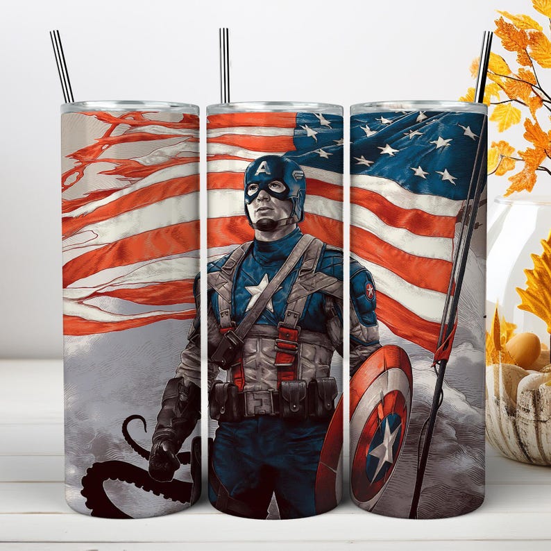 Captain America Tumbler Wrap PNG, Marvel Superhero 20oz Skinny Tumbler Sublimation Design Shield Comic Book Hero Cup Wrap (Instant download) image 18