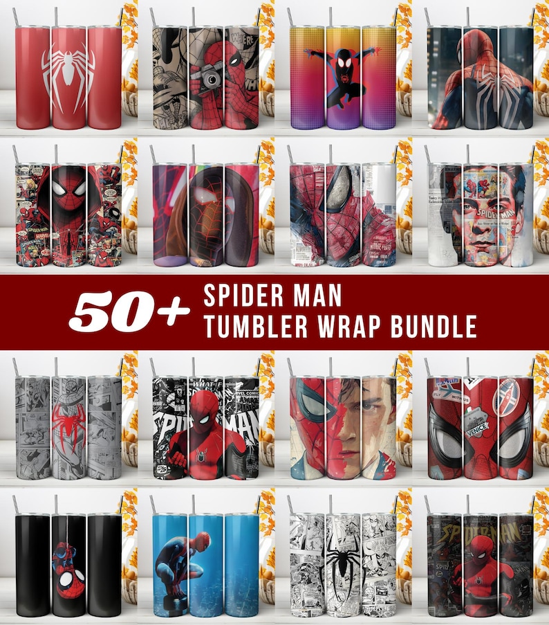 Diseño PNG para vaso térmico de Spider-Man, vaso térmico delgado de 20 oz con diseño de superhéroe de cómic, diseño de sublimación, envoltorio para taza de regalo inspirado en Marvel (descarga instantánea). imagen 1