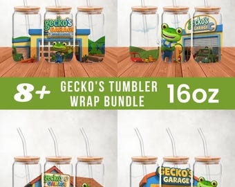 Gecko's Garage Tumbler Wrap PNG, Love My Gecko 16oz Sublimation Tumbler, Boho Aztec Gecko Reptile Lover Design PNG Gift (Instant download)
