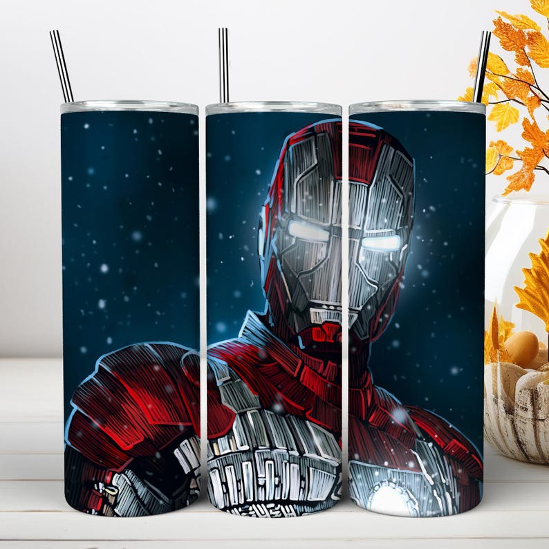 Iron Man Tumbler Wrap PNG, Superhero Comic Book 20oz Skinny Tumbler Sublimation Design, Fan Gift Digital Download PNG (Instant download) image 5