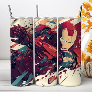Iron Man Tumbler Wrap PNG, Superhero Comic Book 20oz Skinny Tumbler Sublimation Design, Fan Gift Digital Download PNG (Instant download) image 4