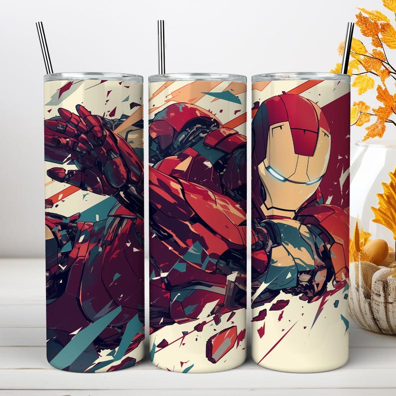 Iron Man Tumbler Wrap PNG, Superhero Comic Book 20oz Skinny Tumbler Sublimation Design, Fan Gift Digital Download PNG (Instant download) image 4