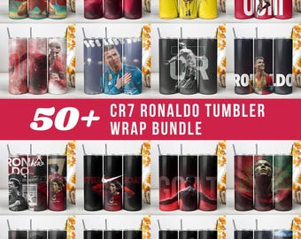 Diseño PNG para vaso térmico Ronaldo, diseño de sublimación de fútbol CR7 de 20 oz, diseño delgado, ideal para aficionados al deporte y atletas portugueses (descarga instantánea).