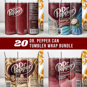 以下が含まれることがあります： 20個のDr. Pepper缶タンブラーラップのバンドル。タンブラーにはDr. Pepperのロゴと、クリーミーココナッツやストロベリー＆クリームなど、さまざまなフレーバーが描かれています。各タンブラーは約591mlです。