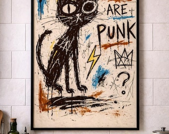 Cats Are Punk Poster, Abstract Graffiti Cat Art, Urban Decor Wall Art Print