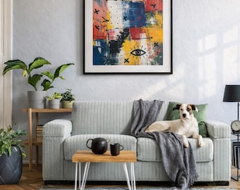 Abstract Color Block Print, Basquiat Style Modern Poster, Bold Graphic Wall Art