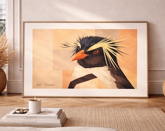 Anti Normal Punk Penguin Boho Art Print, Bold Geometric Abstract Wall Decor