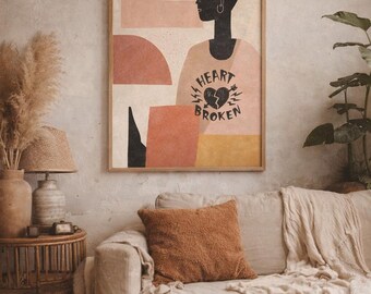 African Abstract Woman Print, Boho Earth Tone Wall Art (Digital Download)