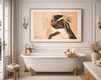 Punk Penguin Art Print – Bold Geometric Abstract Wall Decor (Digital Download)