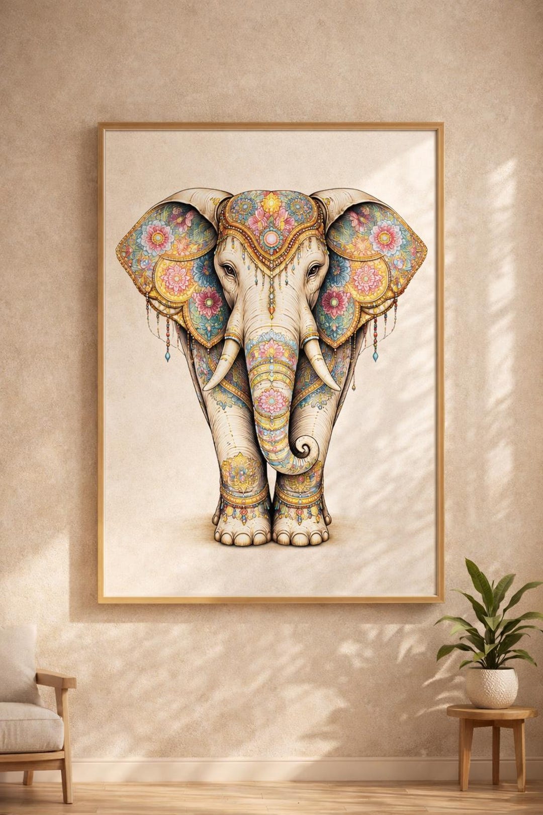 Mandala Elephant Wall Art, Indian Style Spiritual Poster, Ornamental ...