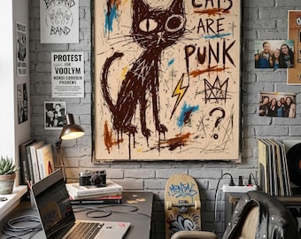 Cats Are Punk Poster, Abstract Graffiti Cat Art, Urban Decor (Digital Download)